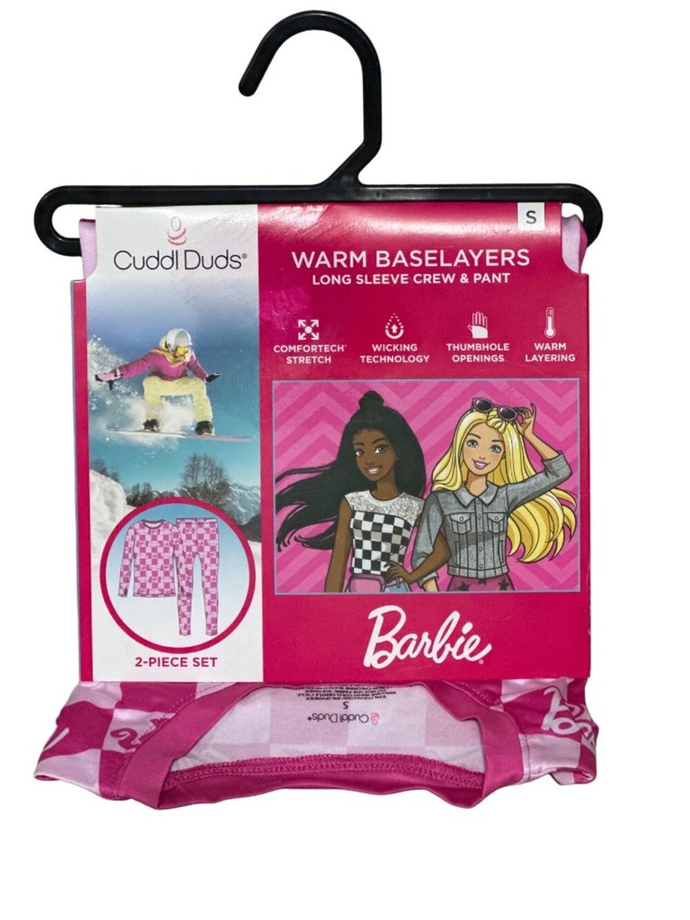 Cuddl Duds Size S Girls Barbie Warm Baselayer Set 2-Piece Long Sleeve Crew & Pan